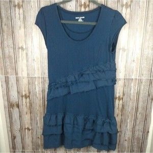 DKNY Women/Girls Blue Ruffled Front Fashion Stretch Knee Length Dress size Small